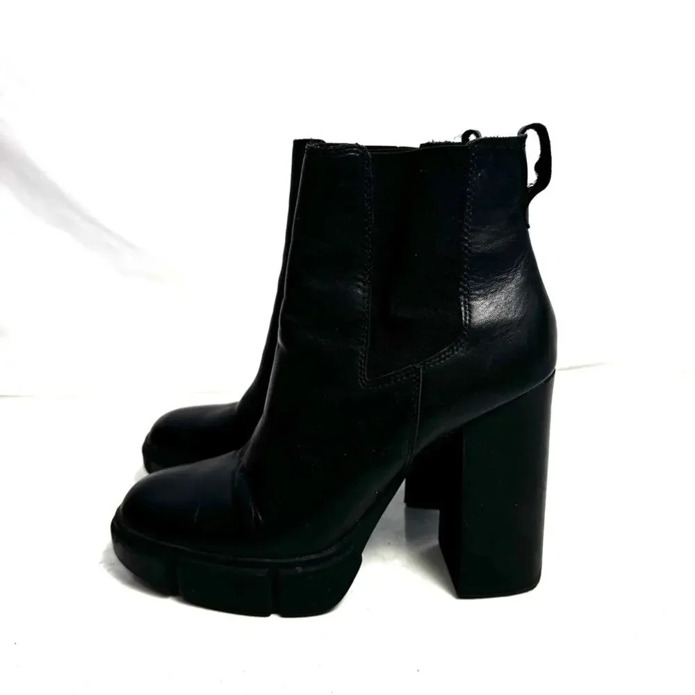 Steve Madden Black Revised Leather Platform Boots Size 8